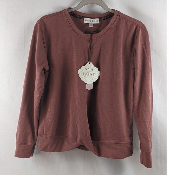 Sweatshirt Twist Front Long Sleeves Knox Rose Coral Small Pink Pullover Crewneck - Picture 1 of 7